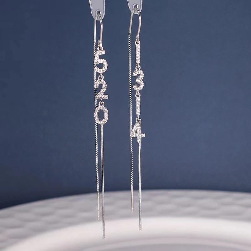 925银合成锆石耳饰 一生一世1314520经典灵动防丢耳线长款轻奢