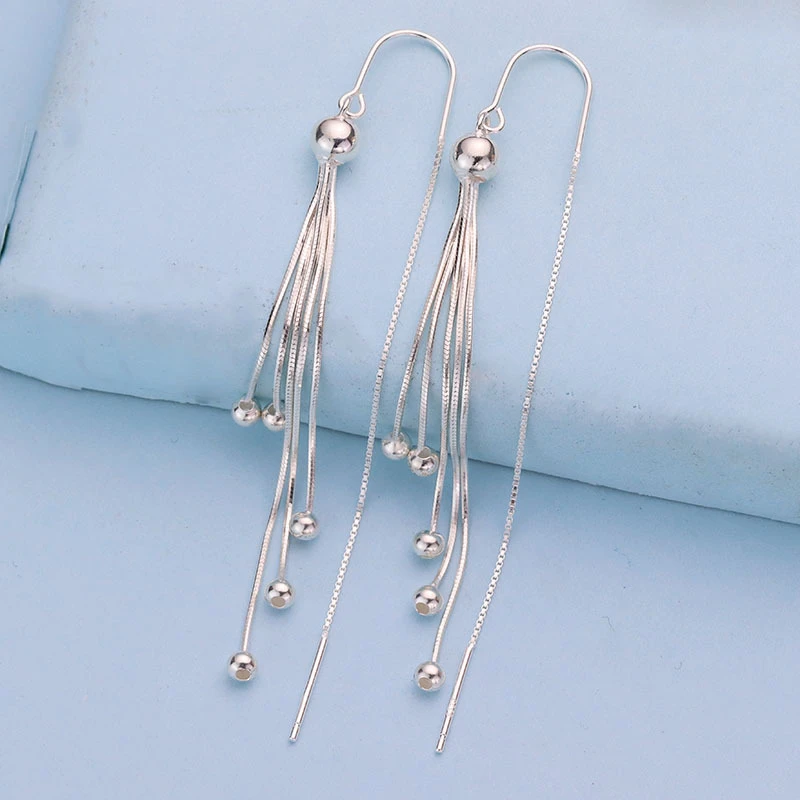 足银耳饰 时尚耳线流苏轻奢感气质百搭耳饰品纯银长款耳环876EX