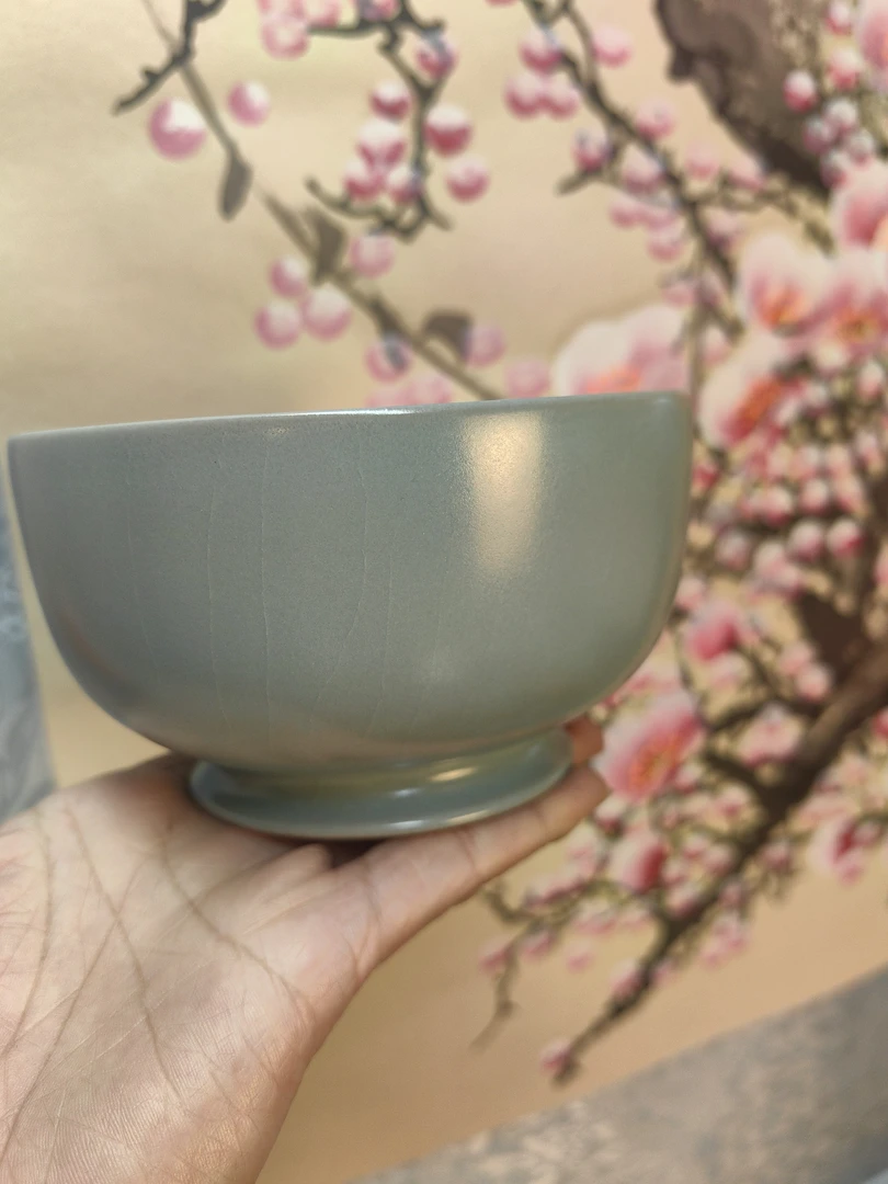 汝州汝窑汝瓷，仿古天青釉，全手工罗汉碗，口径12公分半支钉满釉
