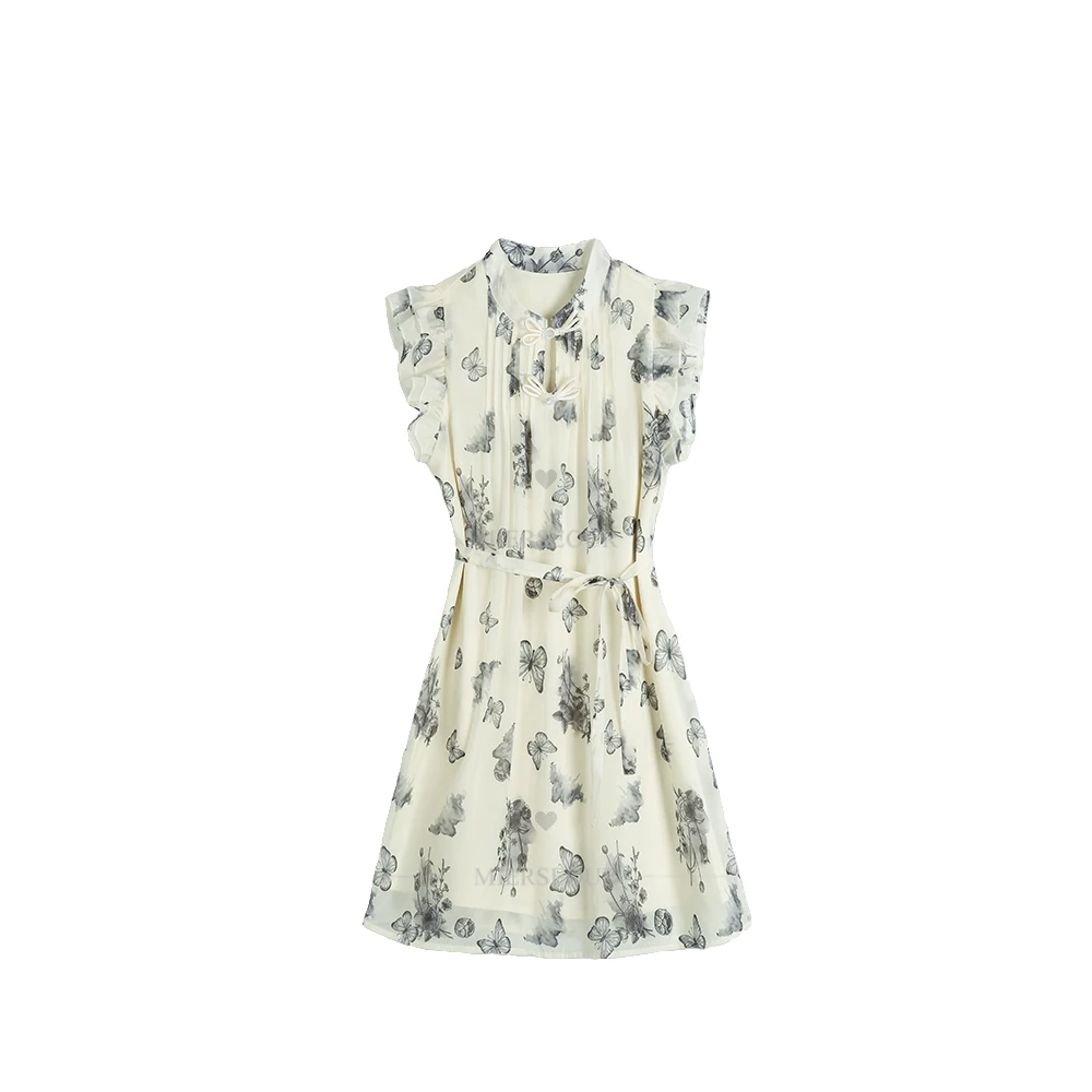 夏季新款新中式设计盘扣印花连衣裙886997