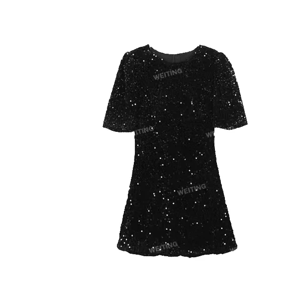 2024新款时尚亮片黑色收腰连衣裙89589