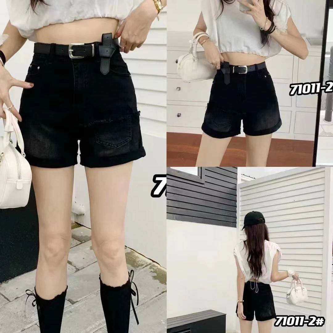 阿娟家爆款71011黑色弹力百搭牛仔短裤