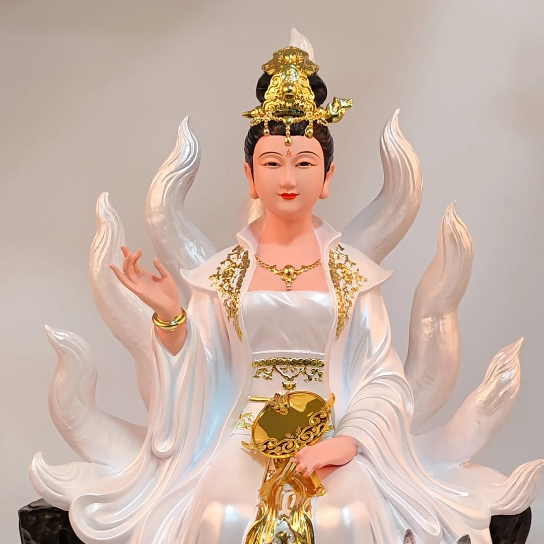 树脂九尾九姑娘九尾娘娘灵狐青丘娘真身手工彩绘树脂精品居家摆件