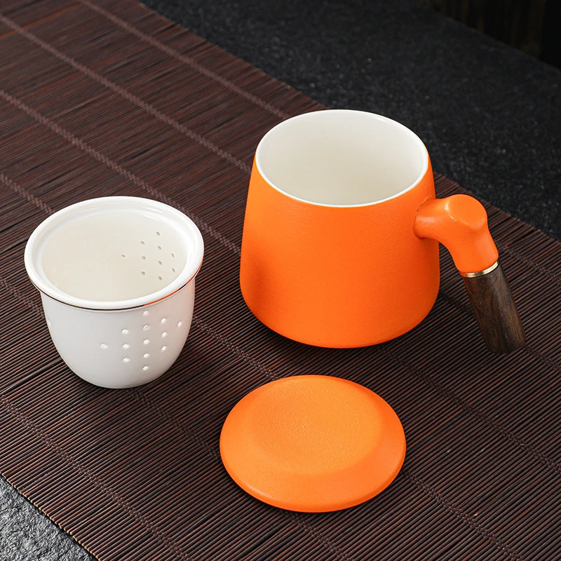 中式陶瓷杯子马克杯茶水分离带盖办公杯家用泡茶杯礼盒装伴手礼