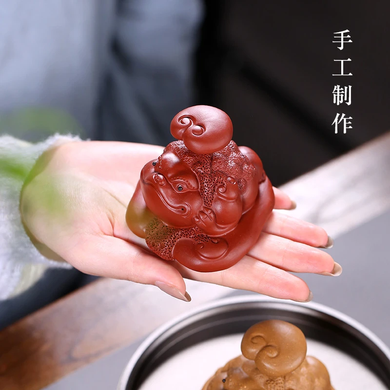 宜兴紫砂盖置茶壶盖碗陶瓷壶盖托茶桌摆件功夫茶配金蟾盖托架9654