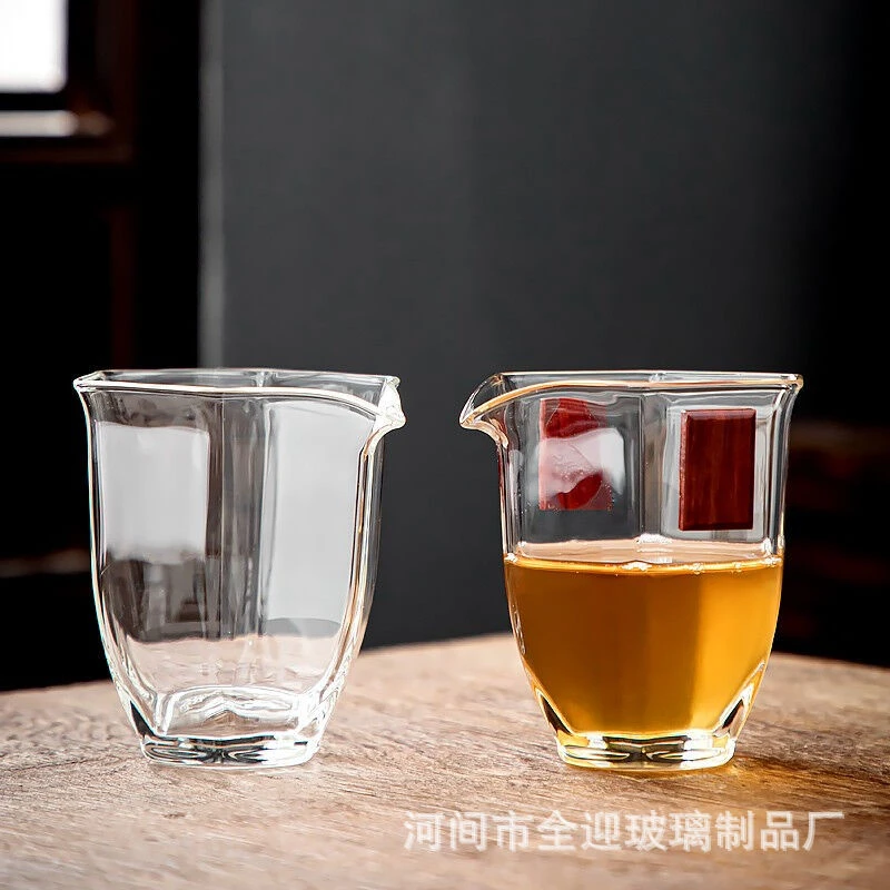 六角公道杯透明高硼硅玻璃分茶器家用单个无把公平杯功夫茶公杯