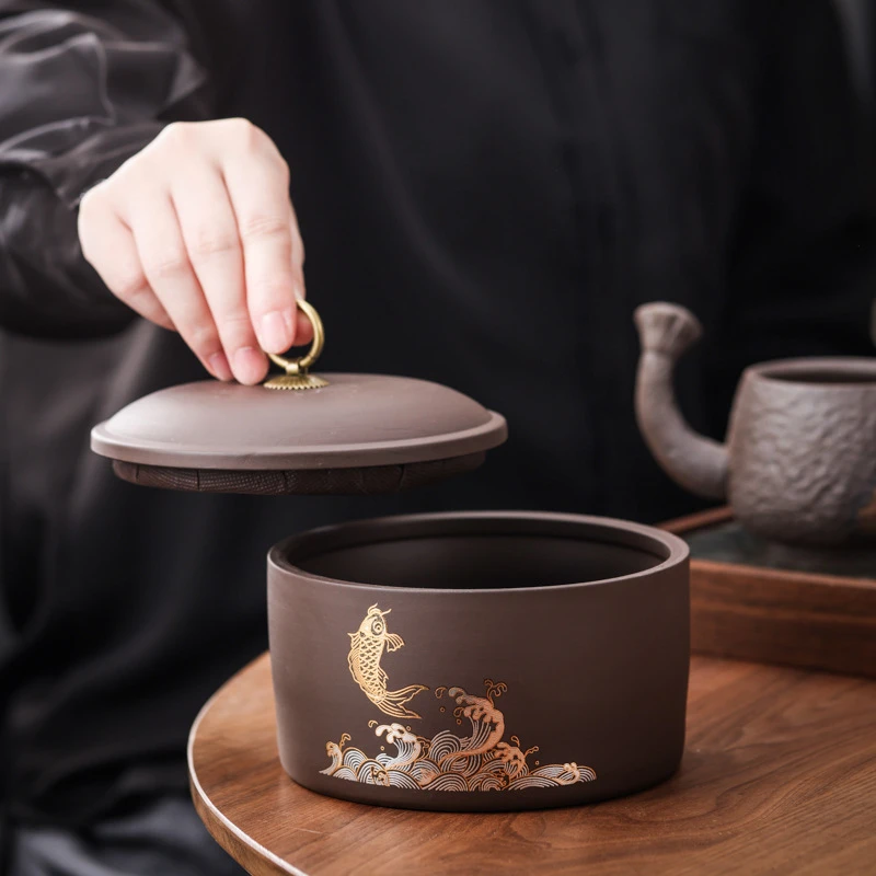新款紫砂茶叶罐大号密封罐红茶普洱储茶盒容量约800ml可
