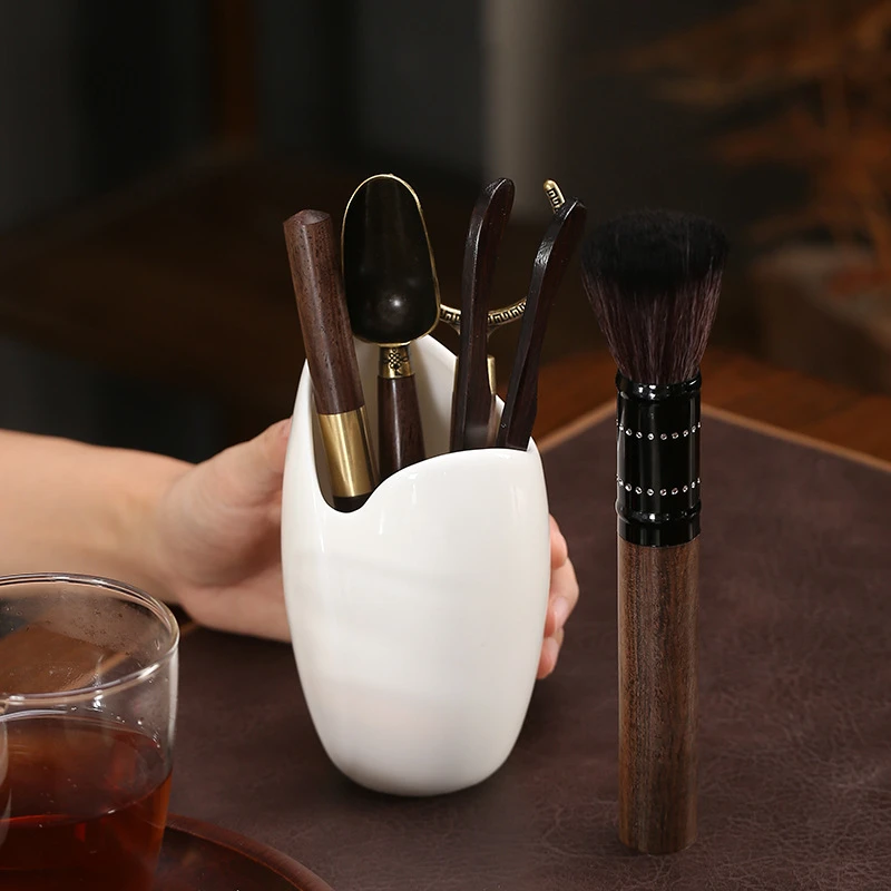 高档羊脂玉茶道六君子纯铜功夫茶具实木黑檀茶笔茶夹茶勺配件