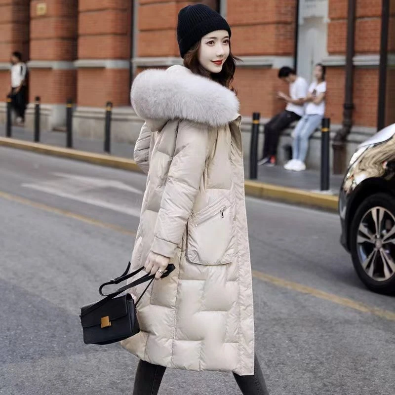 加长款过膝羽绒服 2023大毛领连帽羽绒外套 气质显瘦显白冬季外套