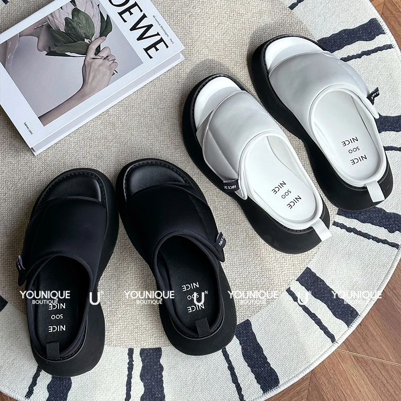 【NICESOONICE】新品24春夏面包款时尚厚底懒人拖鞋女