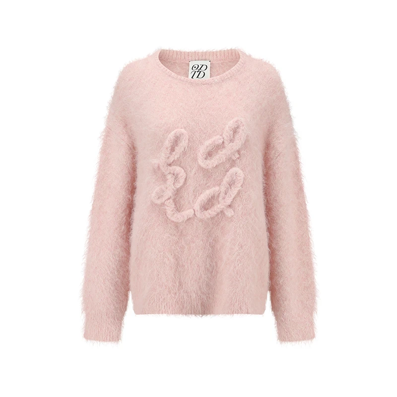 【ODTD】新品24秋冬手工羊驼毛logo盘花宽松套头