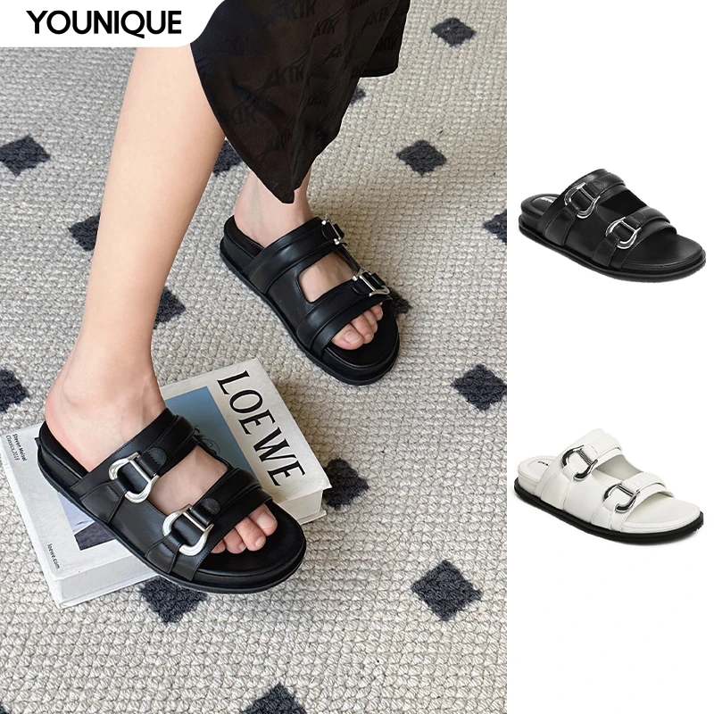 【DYMONLATRY】新品24春夏平底拖鞋条带金属扣饰女士外穿拖鞋