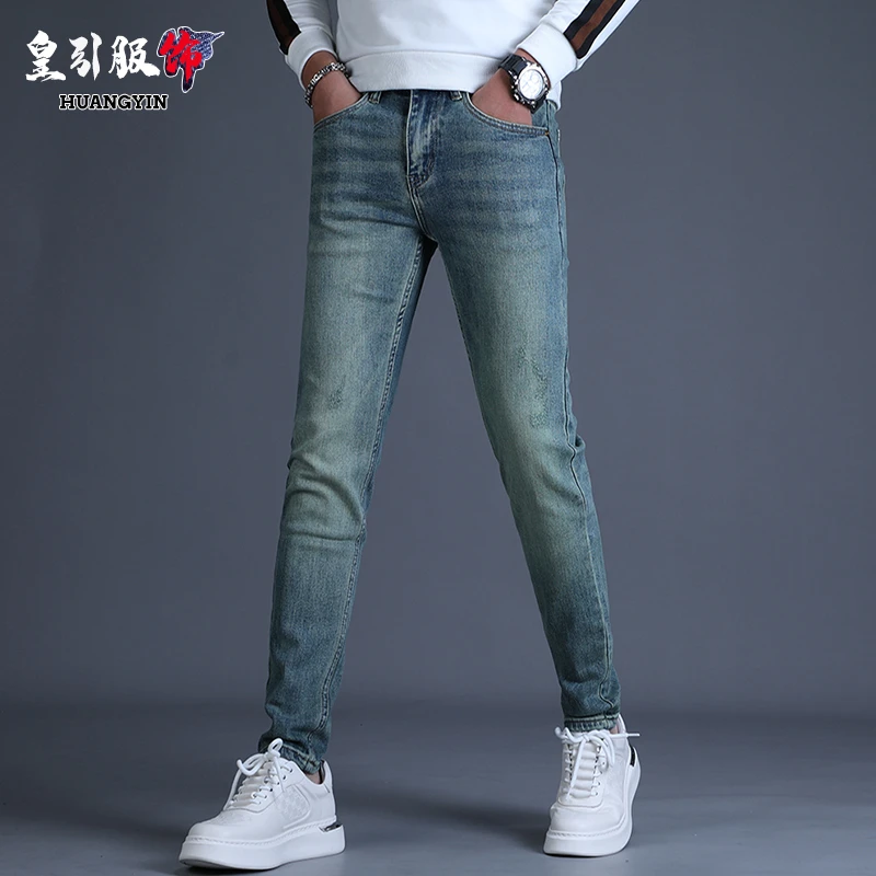 香港复古怀旧蓝色牛仔裤男款秋季新款高端水洗百搭弹力休闲长裤子