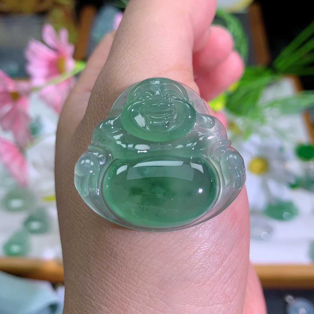 缅甸翡翠A货冰种满绿佛公品吊坠挂件尺寸冰透精美玉玉石妈妈精美