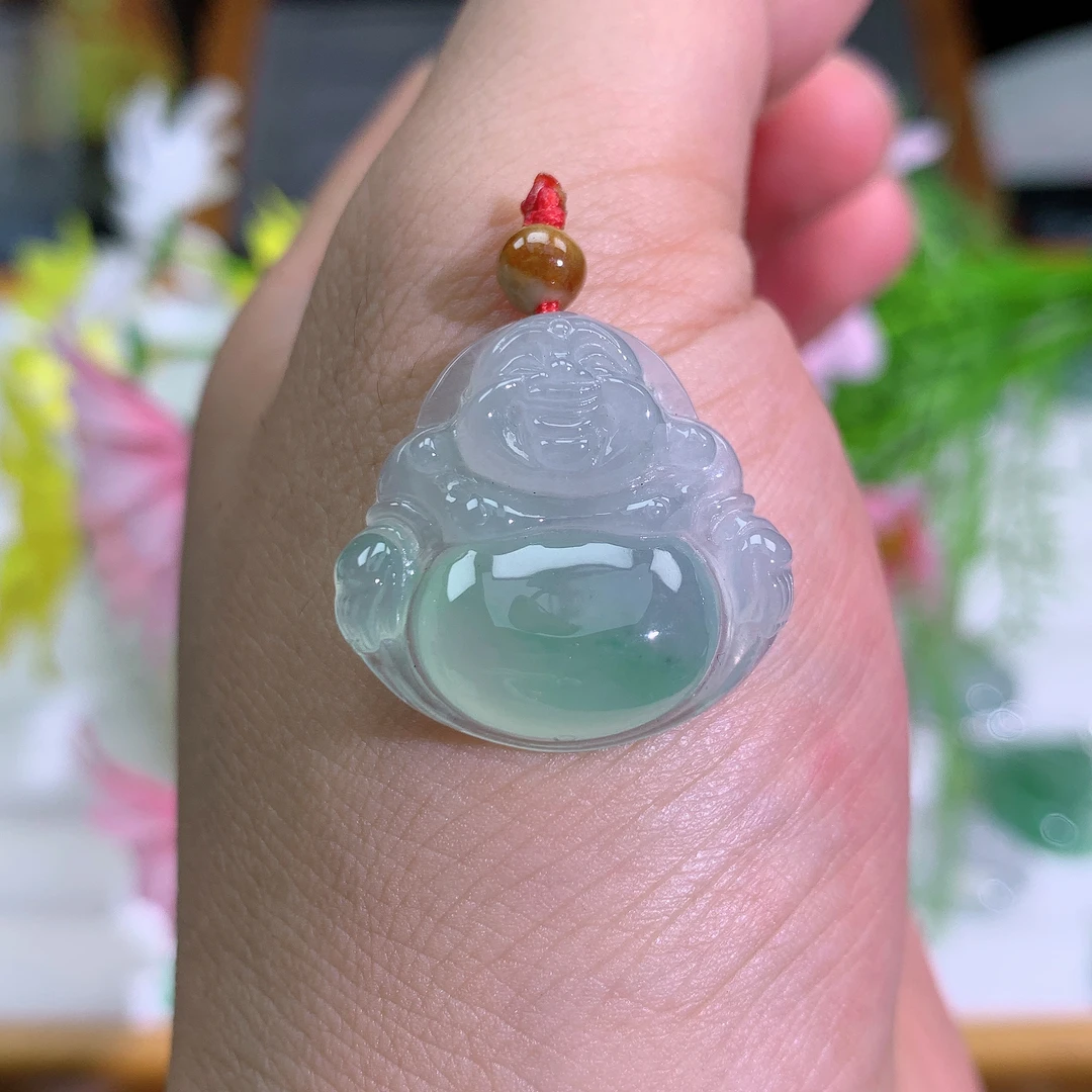 缅甸翡翠A货冰种晴水佛公梅吊坠挂件尺寸百搭玉石气玉石妈妈雕刻