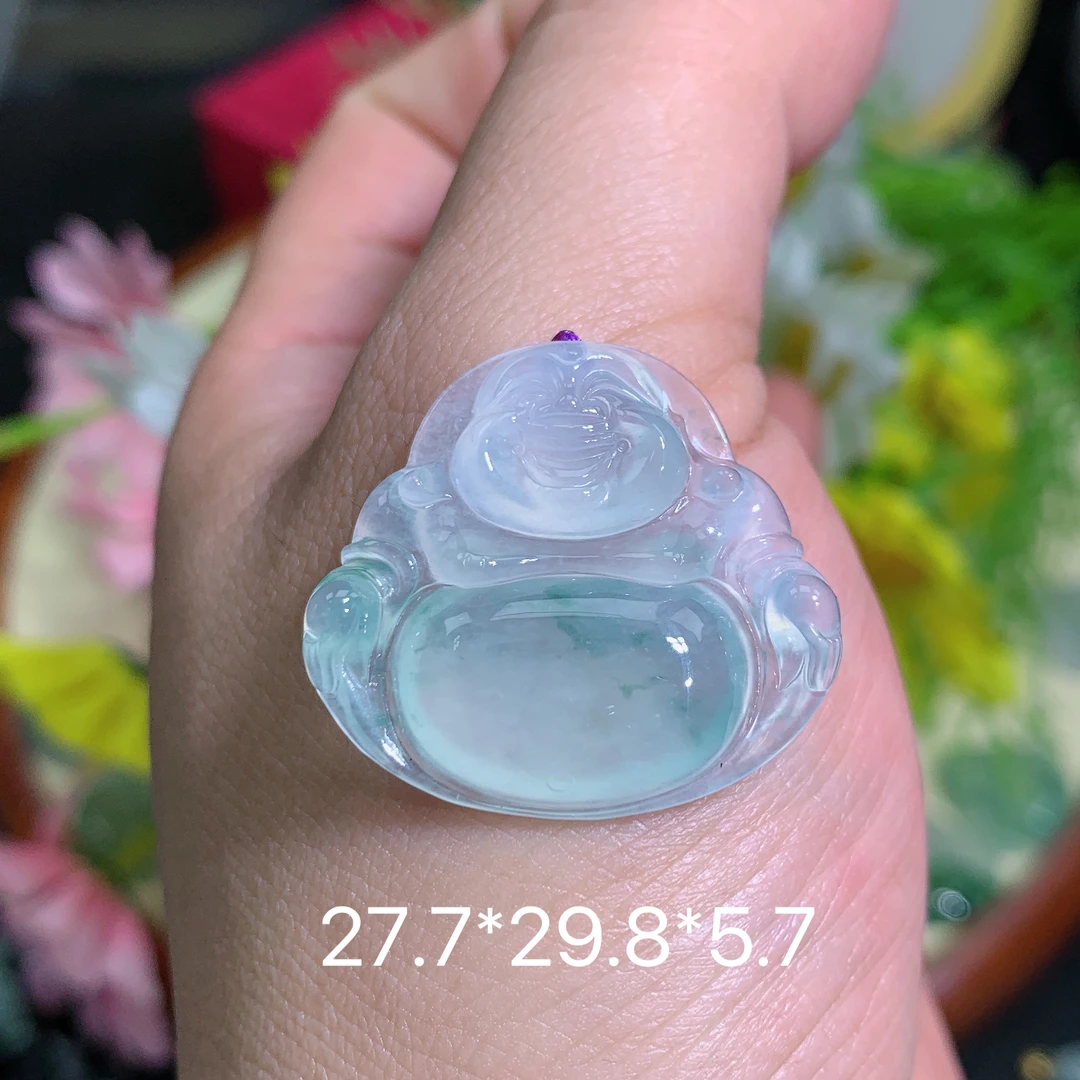 缅甸翡翠A货冰种飘花佛公O吊坠挂件水润百搭精致玉冰透气质气质百