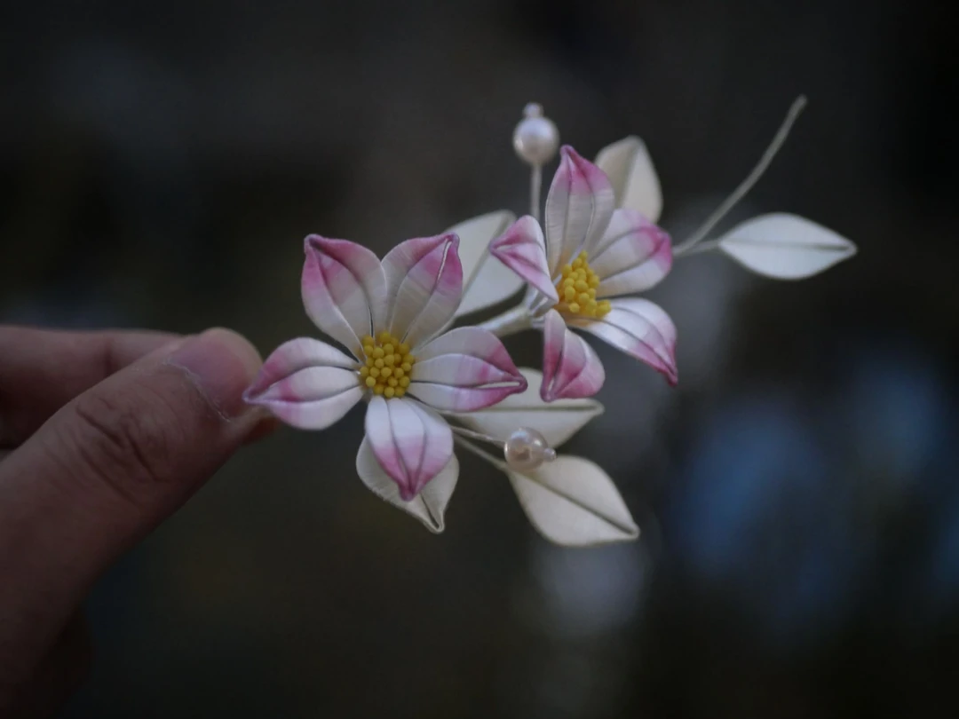 杏花手工缠花发簪古风古典渐变清新国风简约发簪复古簪子