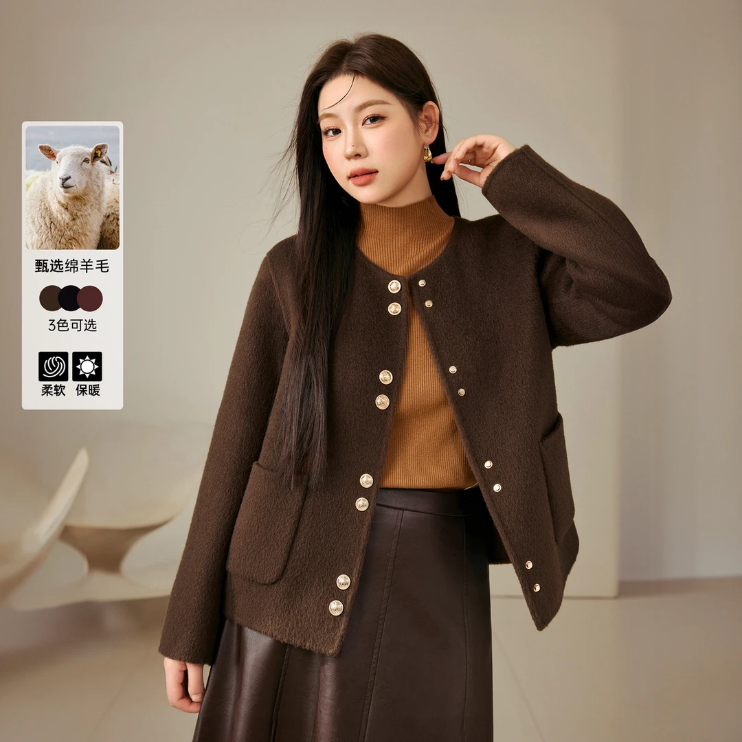 【雅丹风驼绒绵羊毛大衣】纤莉秀大码女胖mm时髦洋气百搭外套QJ2788