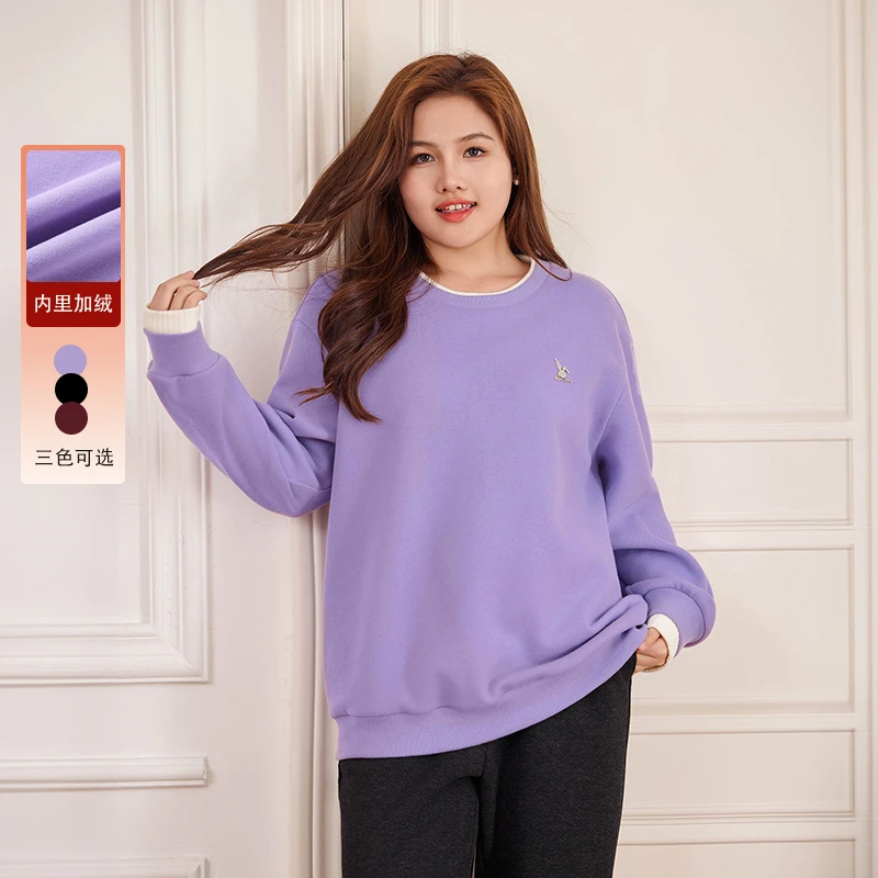 【拼接假两件】纤莉秀大码女装胖mm韩系简约加绒保暖卫衣QI4720