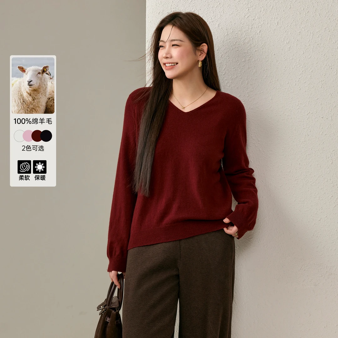 【100%绵羊毛气质毛衣】纤莉秀大码女装胖mm百搭显瘦上衣QJ3584