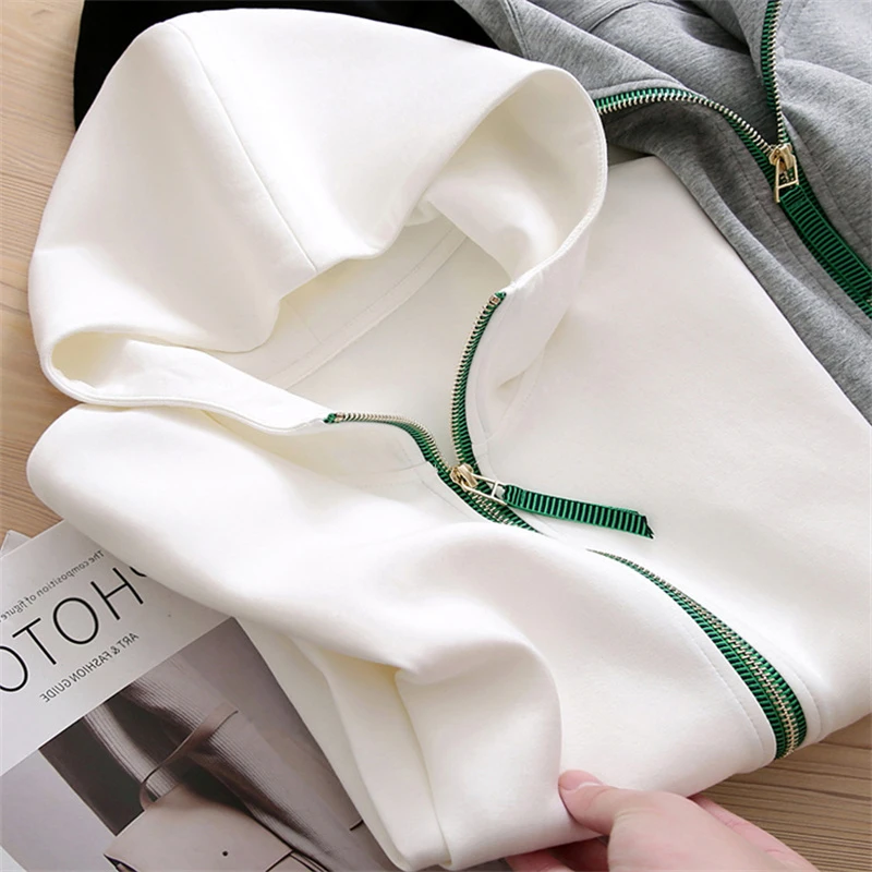 65棉空气层2023春秋季薄款新款修身显瘦拉链连帽短外套卫衣上衣女