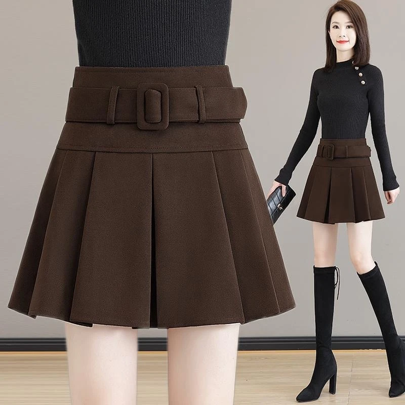 啄木鸟毛呢百褶裙短裙女秋冬新款高腰显瘦洋气百搭半身裙潮