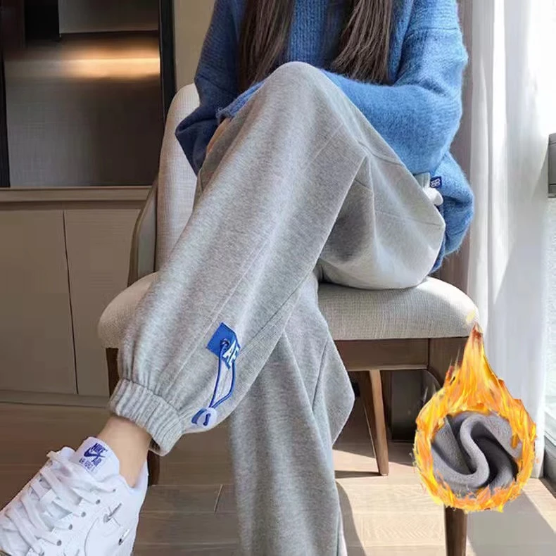 啄木鸟运动裤女秋冬季新款宽松束脚加绒显瘦透气百搭休闲哈伦裤