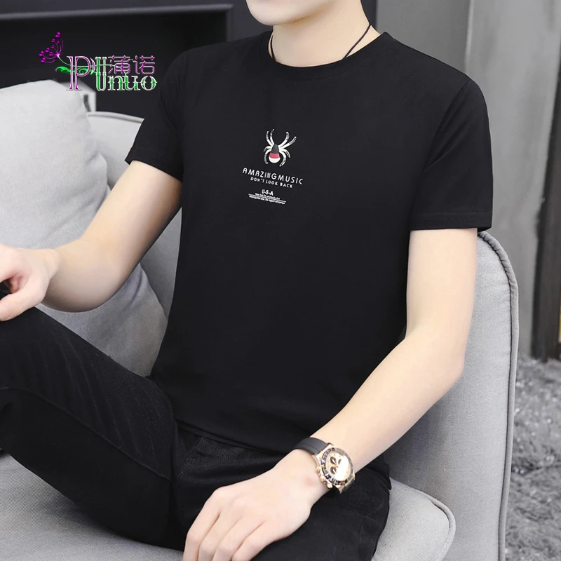 Punuo蒲诺 高品质夏季新疆棉韩版休闲男士3D印花ins风短袖T恤男装