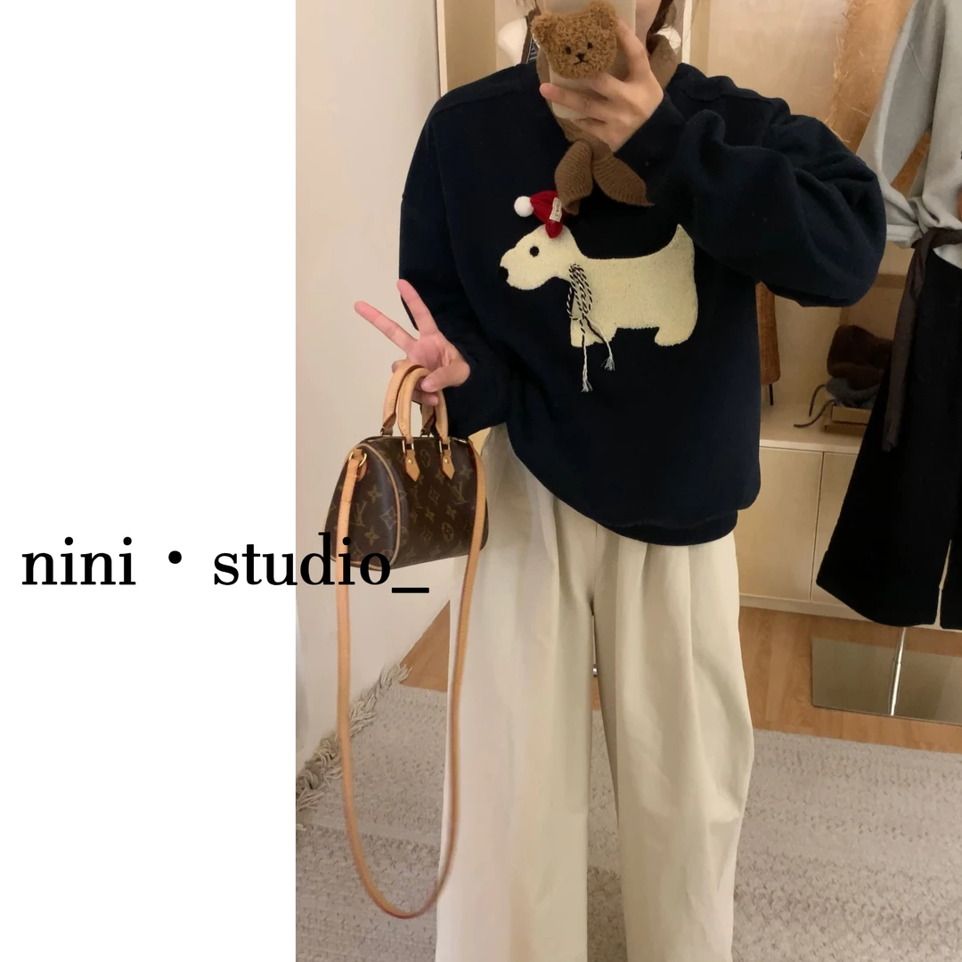 清仓大甩卖nini·帽子小狗重工毛巾刺绣韩系ins风宽松卫衣