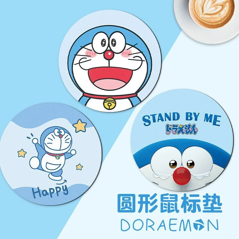 哆啦A梦鼠标垫办公室家用杯垫防滑圆形手腕机械键盘手托桌面垫子