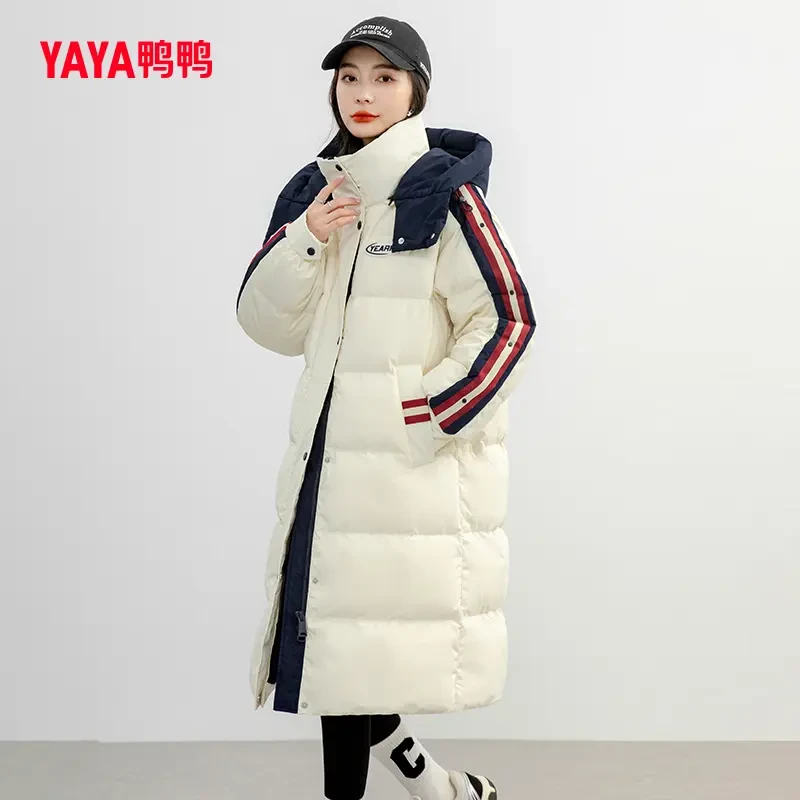 YAYA/鸭鸭羽绒服女长款运动休闲撞色织带显瘦厚外套YE3B612401D