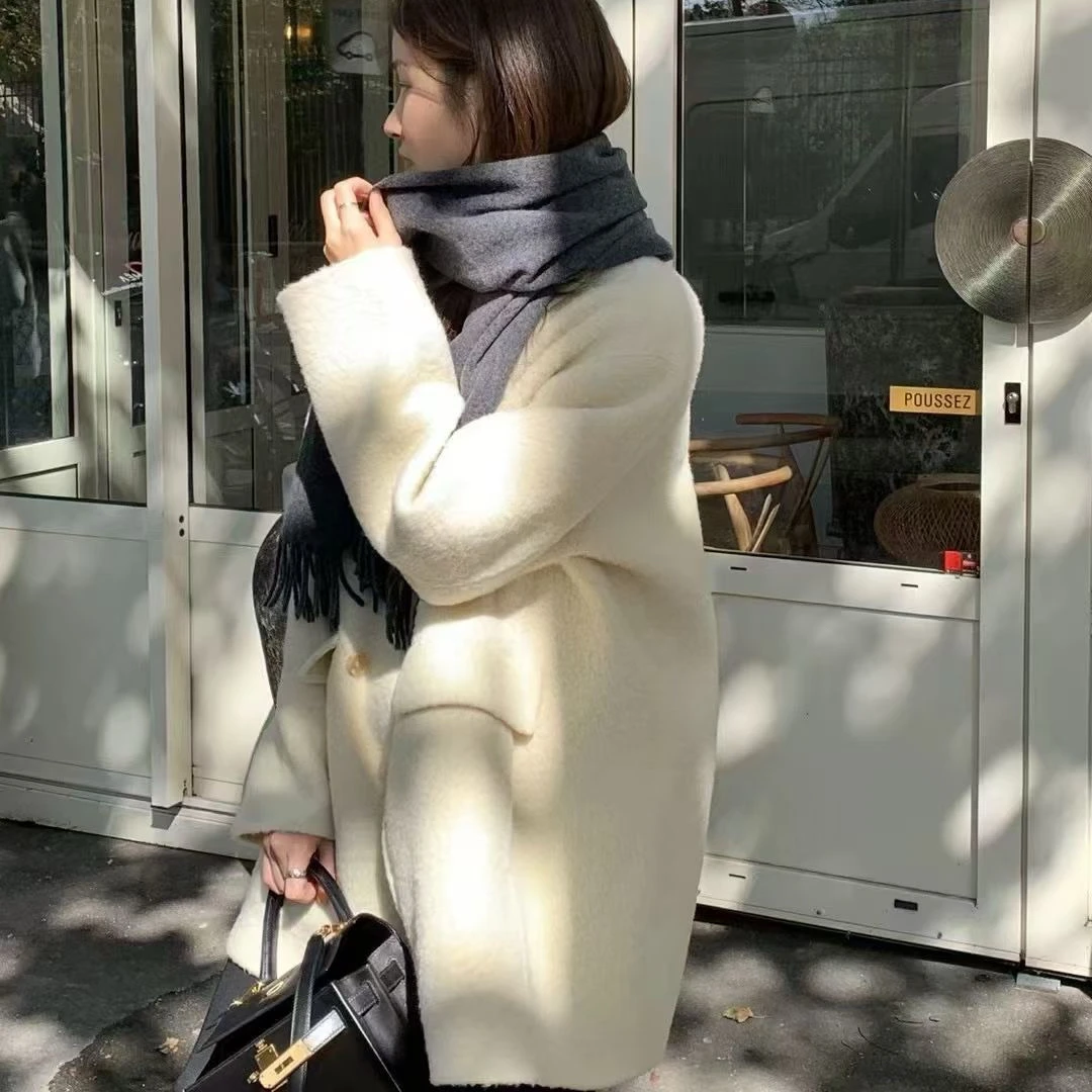 ounce 韩国东大门 2024冬季新款 百搭中长款双面羊毛羊绒毛呢大衣