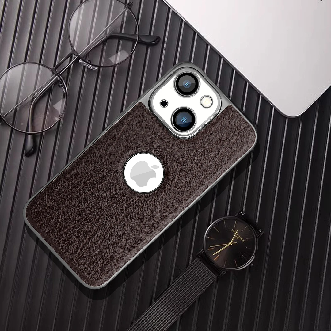 适用【 苹果13】高档手机壳树纹皮套高端超薄防摔商务全包