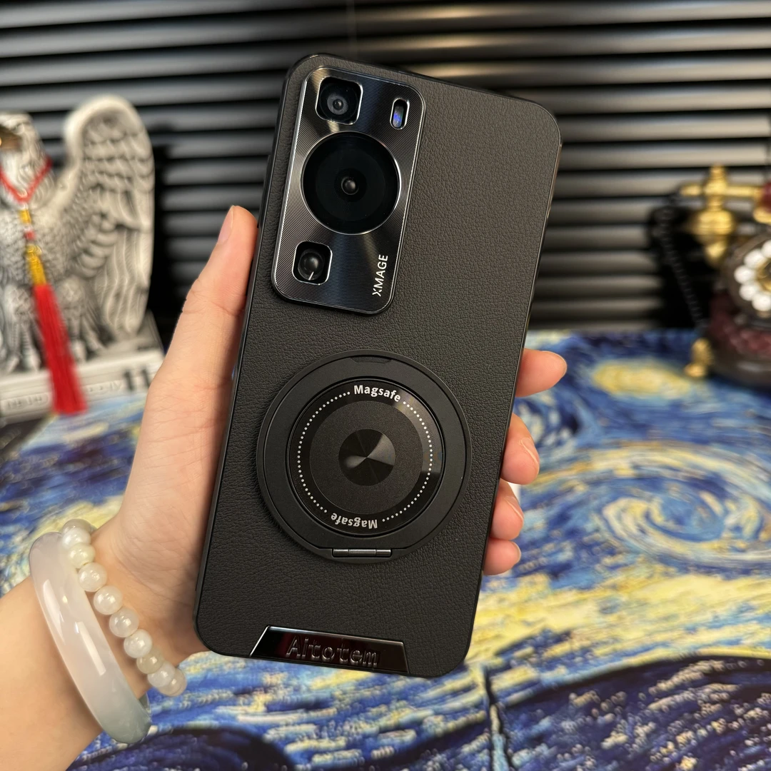 【360°旋转支架+星光艺术皮纹】适用华为P60手机壳多功能防摔