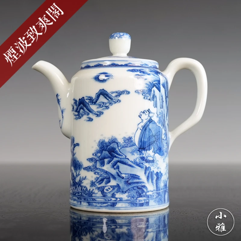 景德镇 小雅 阮定荣造 小雅款 青花 八戒赏月 茶壶