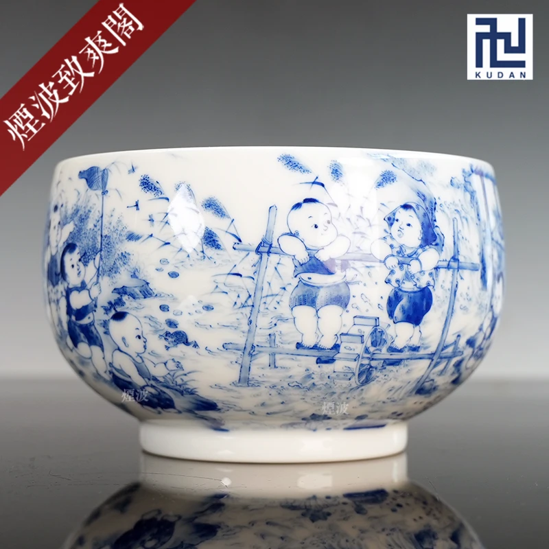 烟波景德镇九段烧九段妙手款青花夏季婴戏陶瓷水盂陶瓷