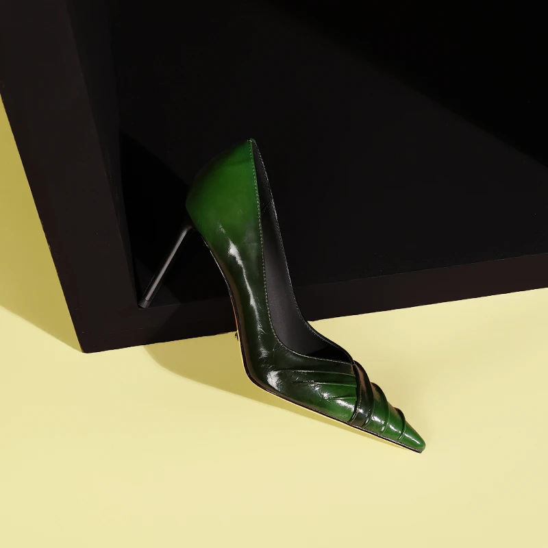 高贵上档次女鞋里外全真皮百搭气质浅口单鞋渐变色尖头细跟高跟鞋