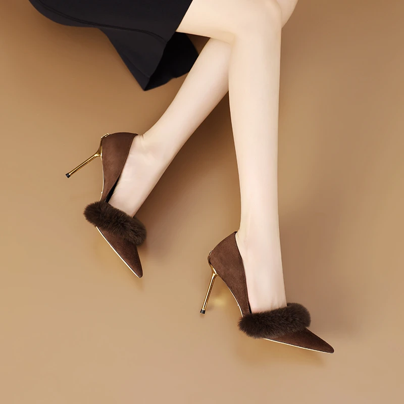 8厘米名媛尖头高跟鞋真皮浅口女鞋2024春季新款气质小众细跟单鞋