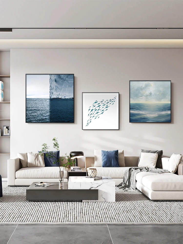 北欧风冰川餐厅装饰画现代简约沙发背景墙挂画高级感海浪玄关壁画