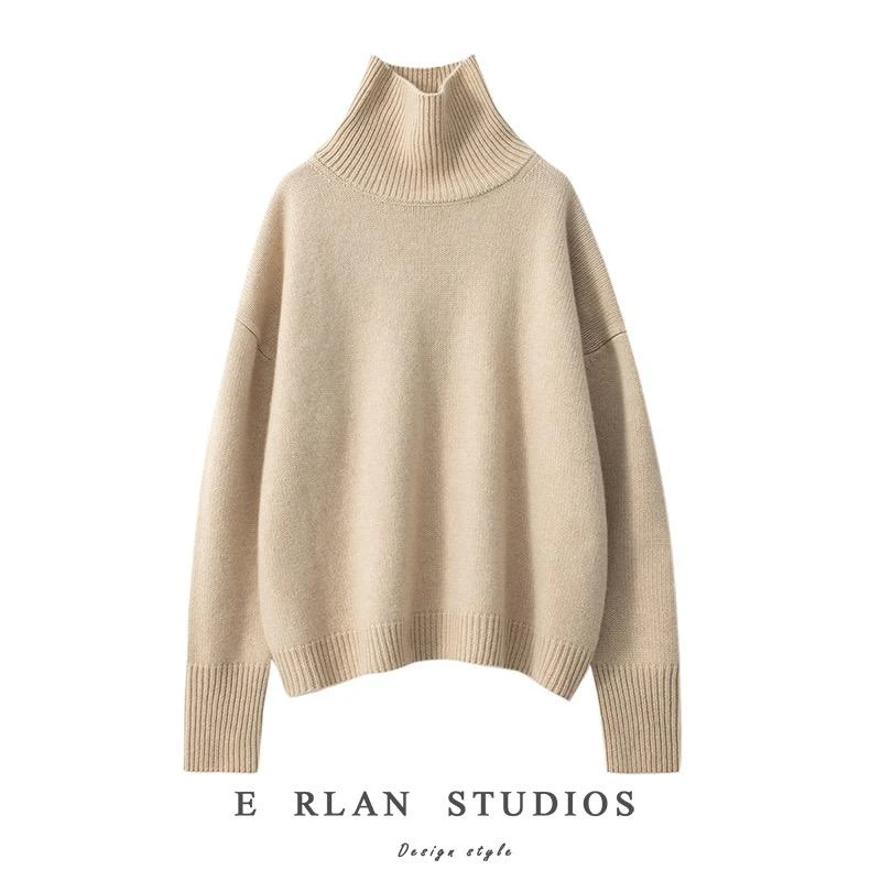 KELE·JIA【王菲同款】女士慵懒宽松高领加厚羊毛衫