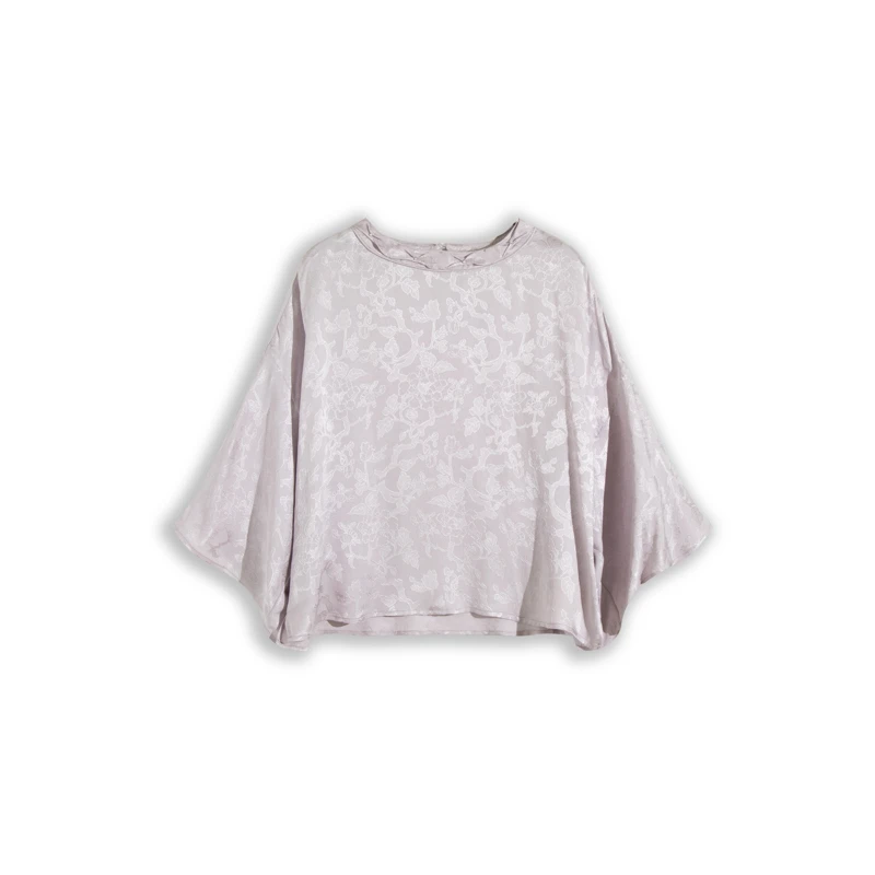 「四经绞罗·紫色」满分桑蚕丝小珍珠圆领提花新中式上衣XYD24Z174