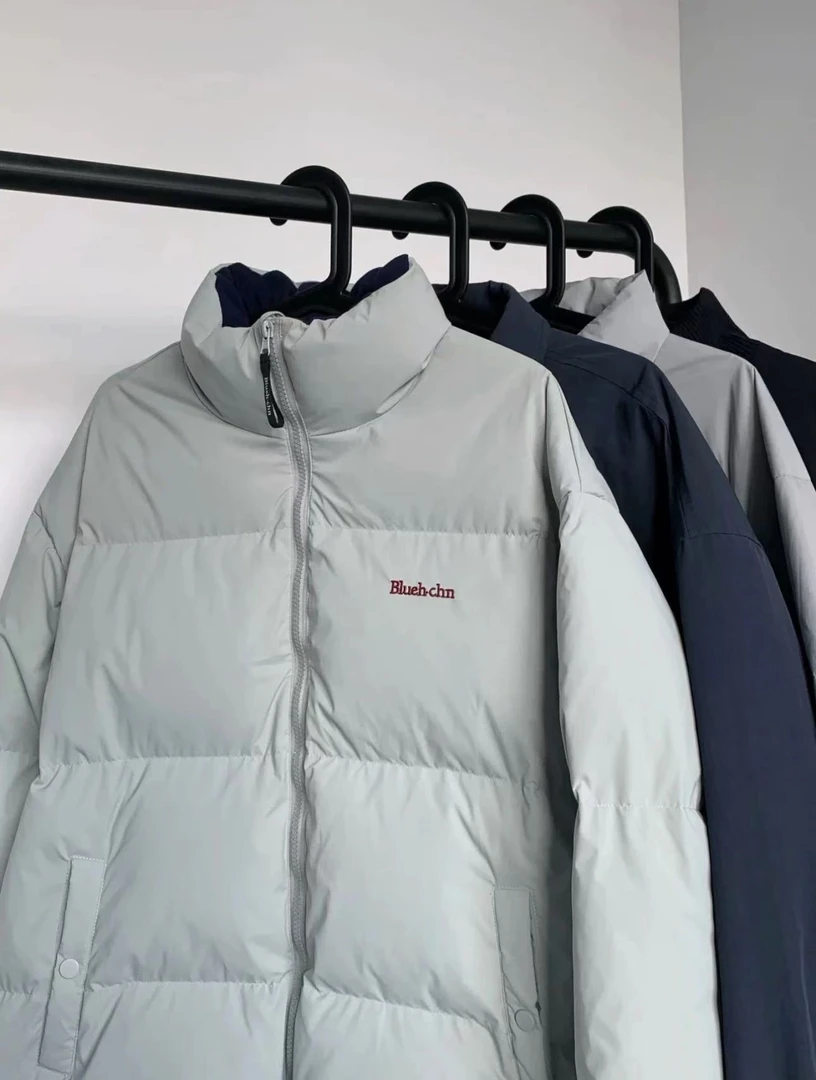 冬季90白鸭绒蓝白立领拼色加厚保暖羽绒服