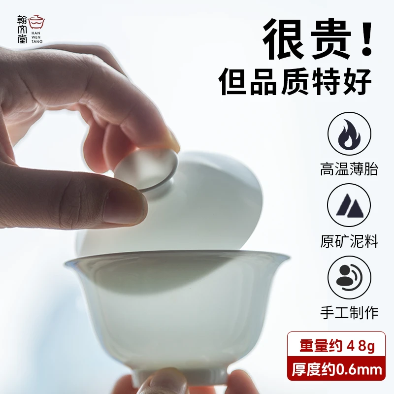 翰文堂7501超薄胎盖碗满水120ml（48g左右厚度0.6㎜高温1380°）