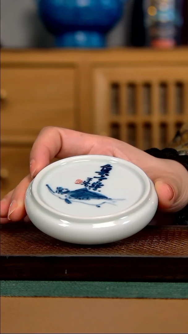 【闪购商品】瓷杯子沧青花写意盖置梯形