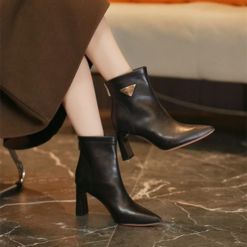 2023新款高跟鞋尖头粗跟短靴女加绒瘦瘦弹力靴SW靴子显瘦百搭靴袜