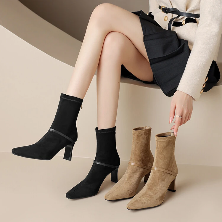 英伦风显瘦弹力瘦瘦靴短靴2023年秋冬季新款百搭厚底真皮马丁靴女