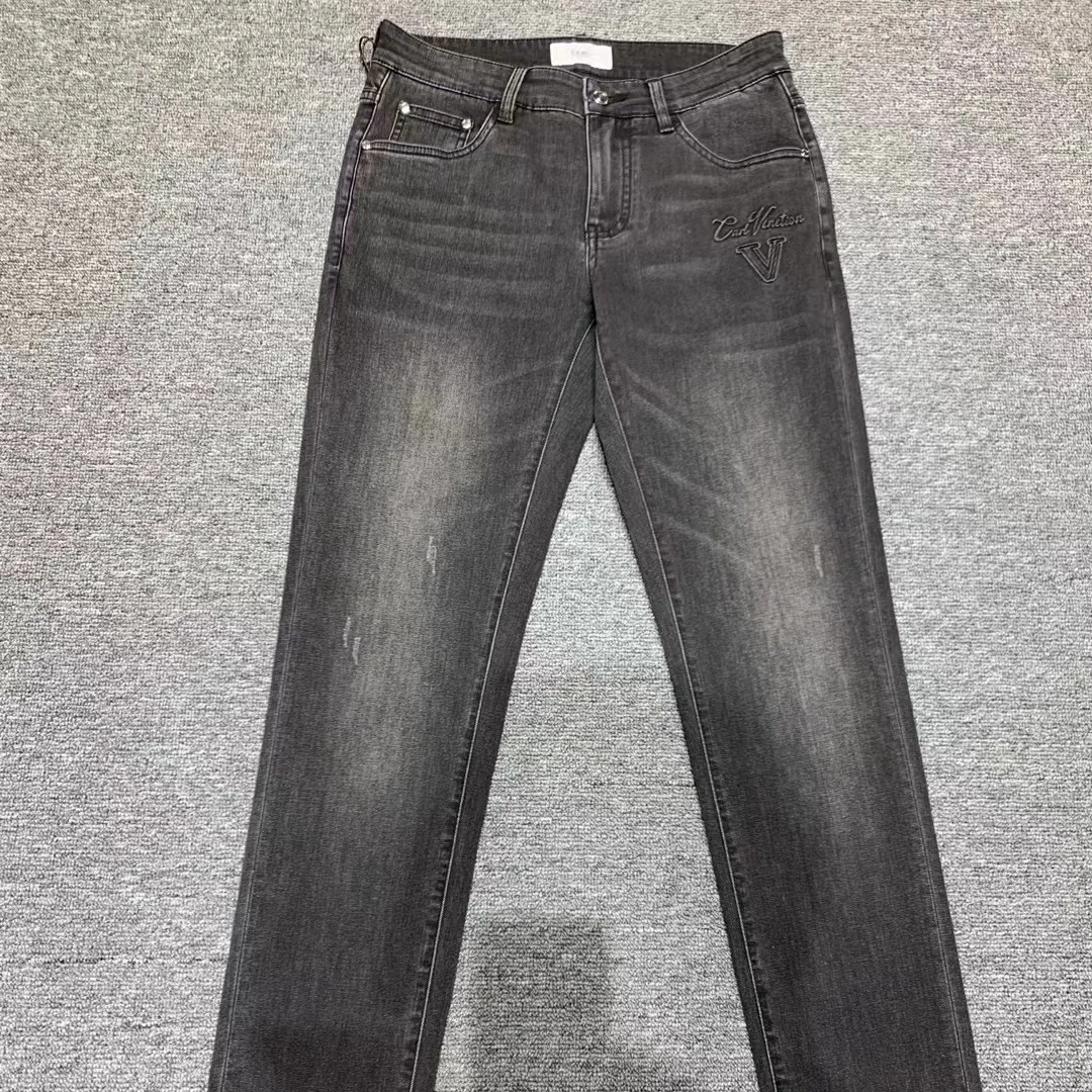 2024欧货潮牌黑灰色水洗高端牛仔裤男士字母刺绣时尚长裤