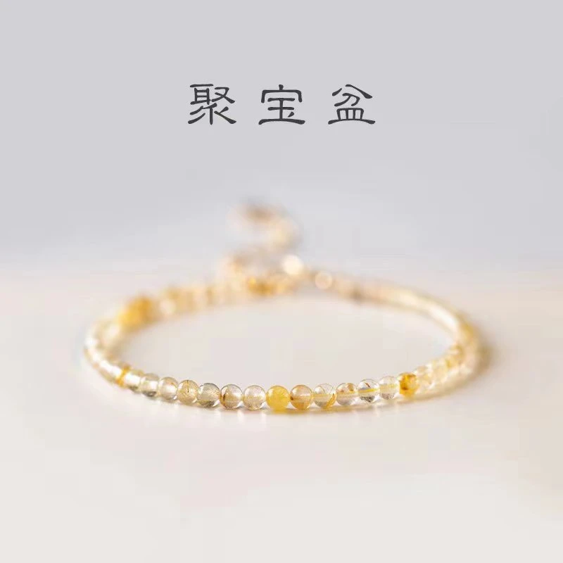 极细金发晶手链女小众设计感复古风超细黄发晶圆珠手串