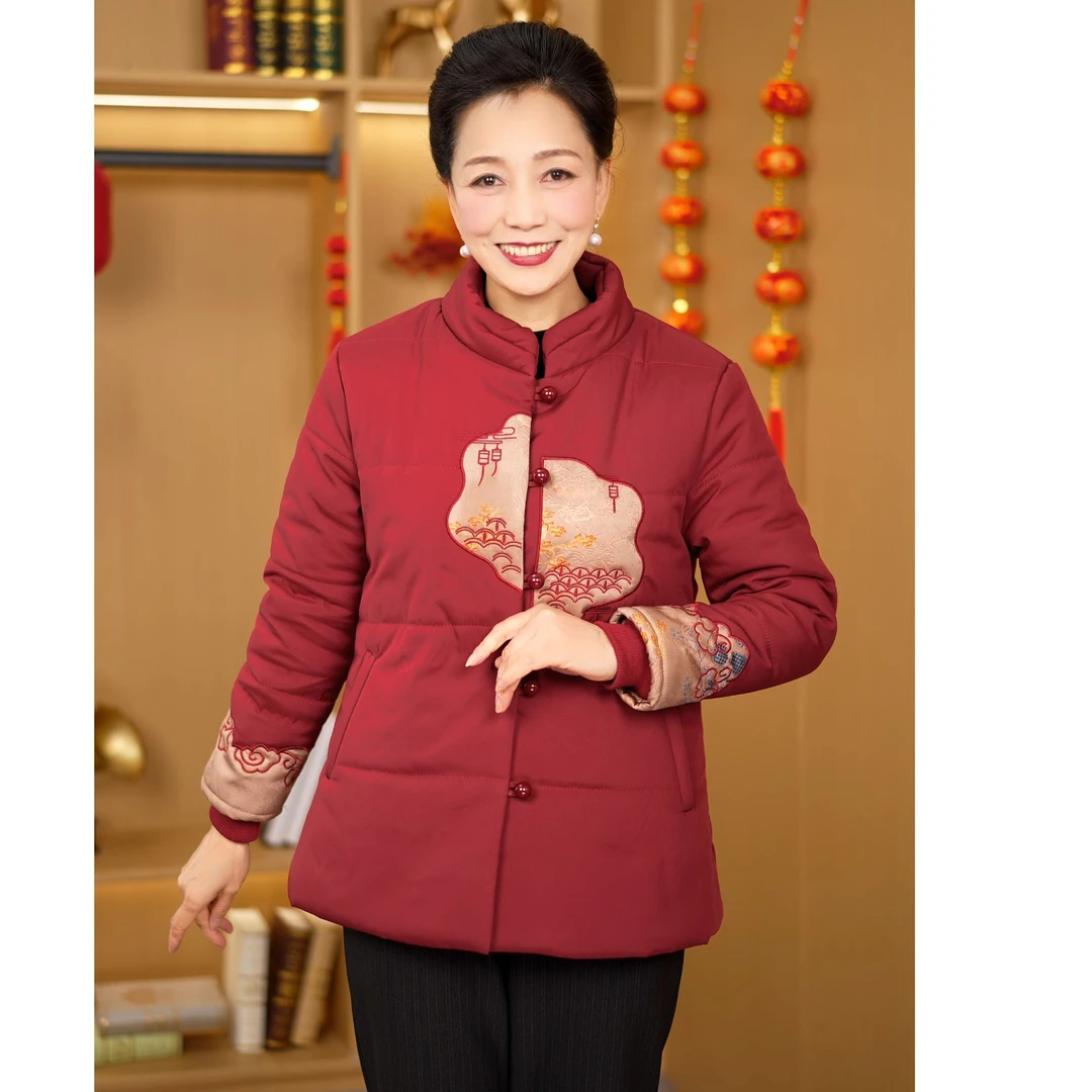 奶奶装秋冬外套加绒加厚中老年人保暖棉衣冬装女60-70妈妈
