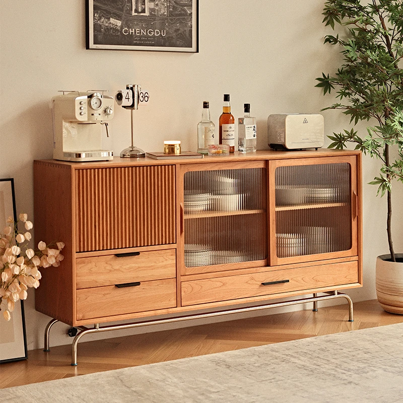 北欧实木餐边柜橡木樱桃木酒柜日式中古客厅边柜厨房收纳储物柜